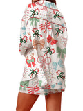 Women's 2025 Satin Christmas Pajama Set Long Sleeve Lapel Bow Print Shirt Wide Leg Shorts Loose Two Pieces Sleepwear