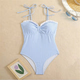 S - XL New Sexy Striped Frilled Strappy Women Swimwear One Piece Swimsuit Female Monokini Padded Bather Bathing Suit Swim V6949
