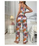 Pajama For Women Home Clothes Summer Satin Sleepwear Pj Set Sexy V Neck Cami Tops with Comfortable Elastic Pants Pyjama 2 Piece