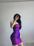 Chic Stacked Reflective Mini Dress Women Sleeveless Show Chest Bodycon Vestidos Summer Party Slim Stretchy Elegant Sheath M888