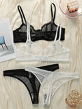 Solid color transparent lace stripe 2-piece set paired with sexy thong new women's underwear set girls Lingerie