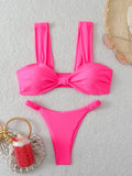 Strappy Bandeau Thong Bikinis 2026 Women Sexy Swimsuit Solid Brazilian Swimwear Female Bathers Bathing Swimming Swim Suit