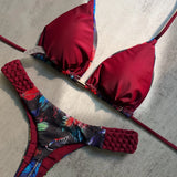 Print Halter Braided Rope Mini Thong Bikini Female Swimsuit Women Swimwear Two-pieces Bikini Set High Cut Bathing Suit Swim Lady