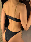2026 Sexy Golden Chain String High Cut Leg One Piece Swimsuit Women Swimwear Female Bather Tummy Cut Out Bathing Suit Swim V1667