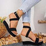 Black Wedges Gladiator Sandals Women 2026 Summer Ankle Wrap Platform Sandles Woman Plus Size 42 Chunky High Heeled Sandals Mujer