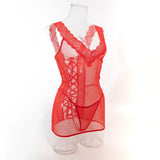 Toucheart 2PCS Lace See-through Hollow Out Sexy Interesting Thin Model Pajamas Panty Slim High Waisted Women Sexy Pajamas Set