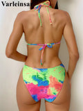 Sexy Printed Tie Dye Halter Brazilian Bikini Women Swimwear Female Swimsuit Two-pieces Bikini set Bather Bathing Suit Swim V6313