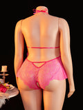 Adult Sexy Lace Teddy Bodysuit For Women Deep V Neck Open Back Halter Design Romantic Hot Women's Lingerie Babydoll Sleepwear