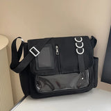 College Style Crossbody Bag with Ribbon Large Capacity for Class Book Carrying Mailman Bag Girls Bow JK Shoulder Ita Bag Handbag