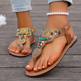 Bohemia Style Flat Heel Sandals for Women Fashion Bead Clip Toe Beach Sandles Woman Plus Size 43 Lightweight Gladiator Sandalias