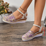 Hollow Fabric Roman Shoes Summer Travel Round Head Wedge Toe Fashion Sandals Comfortable Thick-sole Women's Shoes 2026