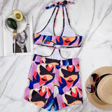 2 Colors Sexy One Piece Swimsuit Swimwear Women Black Leopard Colorful Print High Waist Halter Bathing Suit Beachwear Metal Hoop