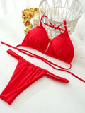 Wrinkled High Cut Mini Micro Thong Bikini Women Swimwear Female Swimsuit Two-pieces Bikini Set Halter Bather Bathing Suit Swim