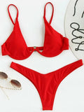 Sexy Neon V-bar Underwired Bikini 2025 Female Ribbed Swimsuit Women Thong Swimwear Two-pieces Bikini set Push up Bathing Suit