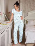 Women's Sleepwear New Loose Pajamas Floral Short-sleeved Trousers Loungewear Casual Wear Two-piece Set Pijamas Pyjamas Women