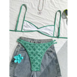 S - XL Flowers Printed High Leg Cut Bikini Female Swimsuit Women Swimwear Two-pieces Bikini set Bather Bathing Suit Swim V6965