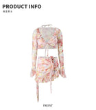 Bikinis Set Swimsuit Women Sweet Floral Prints Summer Girlish Sexy Ruffles Korean Style High Waist Swimwear Fashion Beach Wear