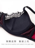 Elegant Red Satin Lingerie Set, Zodiac Inspired Bra Small Chest, Push Up Gathers Anti Sagging, Sensual Lace Bralette Women Tushy