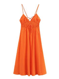 Foridol Orange Backless Tie Up Sexy Summer Women Dress V Neck A-line Beach Slip Dress 2025 Spaghetti Strap Party Midi Vestidos