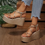9Cm Chunky Wedges Sandals Women Summer Thick Sole Platform Gladiator Sandals Woman Plus Size 43 Slip On Non Slip Rome Sandalias