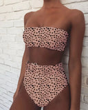 3 Colors Sexy Bikini Bandeau Women Solid Leopard Print High Waist Swimwear Swimsuit Beach Bikini Set Bathing Suit With Waistband