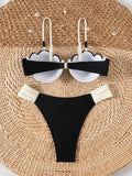 Sexy Coffee Contrast Ruffles Thong Bikini Set Women Hollow Out Push Up Underwire Bra Swimwear 2026 Summer Bathing Suit Swimsuit