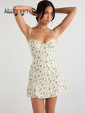 Ahagaga Fashion Sexy Flower Printed Women Short Dresses Streetwear Regular Casual Strapless Sleeveless Slim Sheath Vestidos Robe