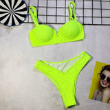 Sexy Ribbed Underwired V-bar Bikini Women Swimsuit Female Swimwear Two-pieces Bikini Set High Cut Bathing Suit Swim Beach Wear