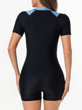 2026 Zipper Short Sleeve Slim Swimsuit Women One Piece Padded Swimwear Female Bather Bathing Swimming Swim Surf Suit Beachwear