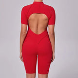 Summer Zipper Short Sleeve Yoga Jumpsuit Women Outerwear Sports Fitness Hip-lifting Backless One-piece Workout Gym Tracksutis