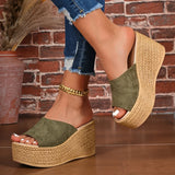 Summer 9Cm Chunky Heeled Slippers Women Plus Size 43 Peep Toe Platform Wedges Sandals Woman Casual High Heel Sandles Female
