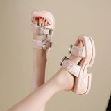 Luxury Rhinestone Thick Bottom Sandals Women 2026 New Silk Satin Embroidery High Heel Sandals Woman Summer Thick Heeled Slippers
