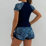 Sports Swimsuit for Women 2026 New 2 Piece Swimsuit High Waist Tankini Short Sleeve Round Neck Patchwork Bikini Set Swimwear