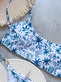 RUOTONGSEPT Women Swimsuit Knitted Bikini Set Sexy Blue White Print Split Swimsuit Bikini Brazilian Triangle Swimwear