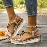 Fashion T-Strap Platform Sandals  Women New Mix Color Elastic Band Wedge Sandals Woman Summer Daily Open Toe Sandalias Female