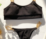 Bikini 2026 Sexy Chain Strap Solid Swimwear Swimsuit Women Bikini Set Bathing Suit Beach Bikini Female White/Black Bikinis Mujer