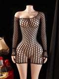 Women Fishnet Mini Sexy Dress Mesh Hollow Out Perspective Bodycon Underwear Dress Erotic Costume Crotchless Lingerie Sex Clothes