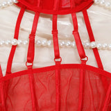 Toucheart Erotic Bodysuit Net Clothes Halter Lace See-through Skinny Backless Sissy Premium HotSeductive Women Coquette Bodysuit