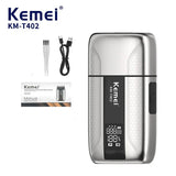 Kemei T402 UV-Disinfecting Metal Double-Foil Shavers Professional Barber Reciprocating Razor for Men Bald Head Shaving Machine