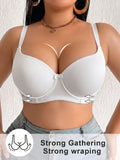 Plus Size Women's B C D Thin Cup Ribbed Push Up Bra Wide Straps Underwire Side gather Lingerie Comfort Ladies Brassiere