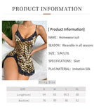 Women's Sleepwear Nighties Summer Sexy Leopard Printed Lace Trim Nightdress V Neck Backless Side Split Slip Pajamas