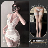 Lace Mesh Sexy Pure Desire Style With Halter Neck Dress Solid Color Backless Deep V Suspenders Sleeveless Transparent Dress GSG8