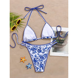 Sexy Flower Printed Halter Bikini Women Swimwear Female Swimsuit Two-Pieces Bikini Set Brazilian Bather Bathing Suit Swim V8203