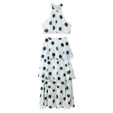 White Polka Dot Two Piece Set For Women Halter Crop Top And Tiered Maxi Skirt Elegant Summer Party Outfit Pure Desire Charm FSW7