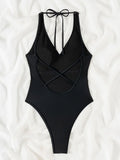 Shiny Sequins Hater V Neck One Piece Swimsuit Women Swimwear Female High Leg Cut Monokini Bather Backless Bathing Suit Swim Lady