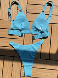 Ribbed Triangle High Cut Bikini Women Swimsuit Female Thong Swimwear Two Pieces Bikini Set Rings Bather Bathing Suit Swim Lady