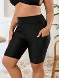 2026 Black Plus Large Big Size Swimsuit Female Only Pants With Pocket Long Knees Swimwear Women Solid Swimming Shorts Swim 5XL