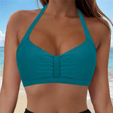 Womens Halter Neck Ruched Bikini Top Padded Push Up Swim Tops Adjustable Tie Back Bathing Suit Top Beach Pool Vacation Swimwear