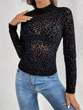 European and American sexy single-layer bra, stand-up collar, mesh bottoming top, women's leopard print inner top