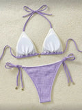 High Cut Leg Two-Pieces Bikini Set Bather Bathing Suit Swim Wrinkled Crinkled Halter Bikini Women Swimwear Female Swimsuit M125